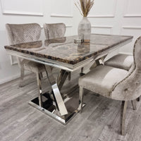 Xavia 1.8m Dining Table with Marble, Sintered Stone, or Glass Top & Polished Stainless Steel Base - UK Luxury Furniture