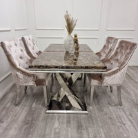 Xavia 1.8m Dining Table with Marble, Sintered Stone, or Glass Top & Polished Stainless Steel Base - UK Luxury Furniture