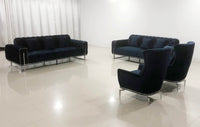 Antalya Luxury Black Velvet Sofa Set with Silver Trim - Classic Chesterfield Design - 2 Sofas & Armchairs - UK Luxury Furniture