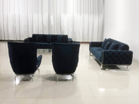 Antalya Luxury Black Velvet Sofa Set with Silver Trim - Classic Chesterfield Design - 2 Sofas & Armchairs - UK Luxury Furniture