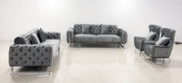 Luxury Grey Velvet Antalya Sofa Set with Elegant Silver Detailing - Chesterfield Design - UK Luxury Furniture