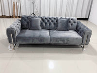 Luxury Grey Velvet Antalya Sofa Set with Elegant Silver Detailing - Chesterfield Design - UK Luxury Furniture