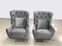 Luxury Grey Velvet Antalya Sofa Set with Elegant Silver Detailing - Chesterfield Design - UK Luxury Furniture