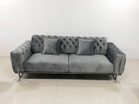 Luxury Grey Velvet Antalya Sofa Set with Elegant Silver Detailing - Chesterfield Design - UK Luxury Furniture