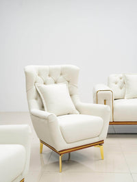 Antalya Luxury Light Cream Velvet Sofa Set with Gold Detailing - Elegant Chesterfield Design - UK Luxury Furniture