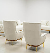 Antalya Luxury Light Cream Velvet Sofa Set with Gold Detailing - Elegant Chesterfield Design - UK Luxury Furniture