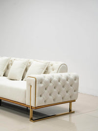 Antalya Luxury Light Cream Velvet Sofa Set with Gold Detailing - Elegant Chesterfield Design - UK Luxury Furniture