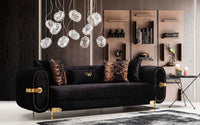 Luxury California Modern Sofa Sets - Cream & Black Velvet Upholstery with Gold Accents - UK Luxury Furniture