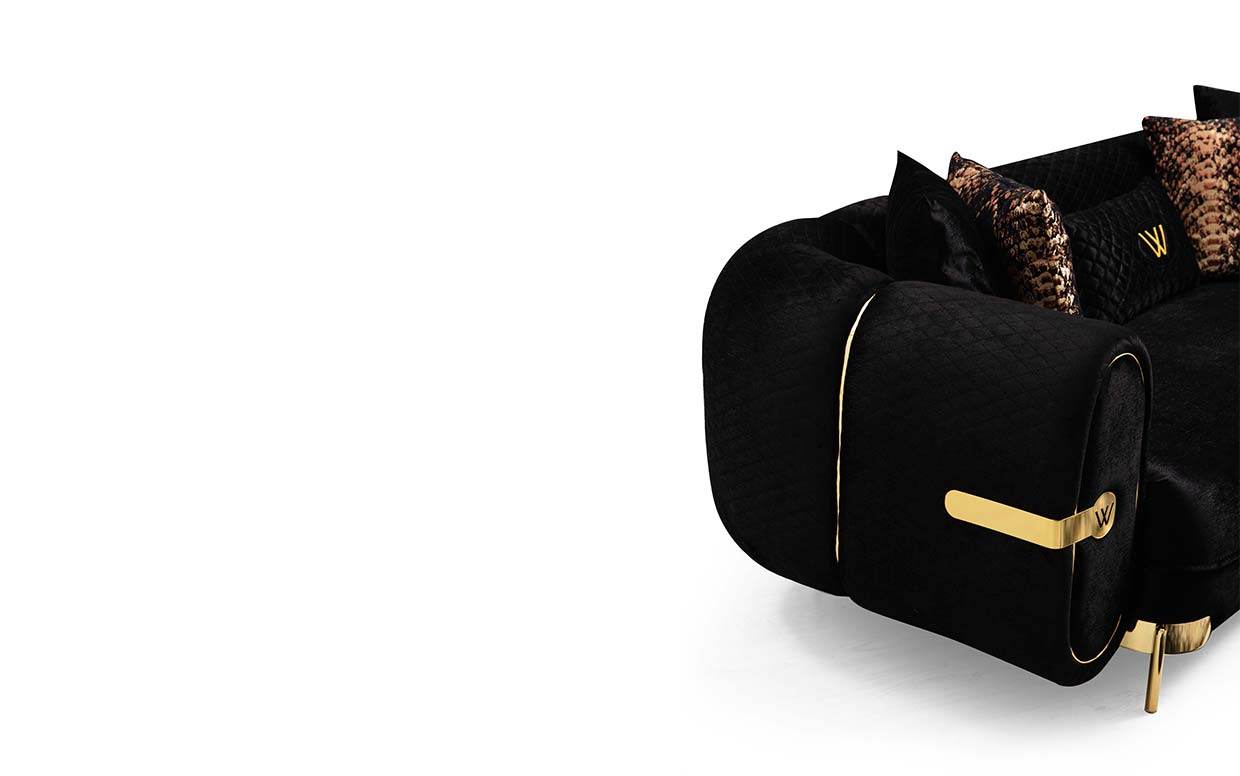 Luxury California Modern Sofa Sets - Cream & Black Velvet Upholstery with Gold Accents - UK Luxury Furniture