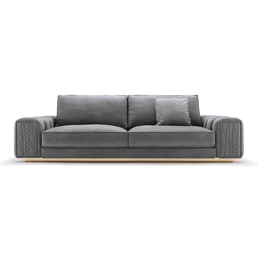 Dallas Luxury Modern Sofas in Plush Dark Grey Velvet with Elegant Gold Accents - UK Luxury Furniture