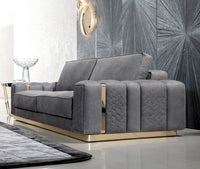 Dallas Luxury Modern Sofas in Plush Dark Grey Velvet with Elegant Gold Accents - UK Luxury Furniture