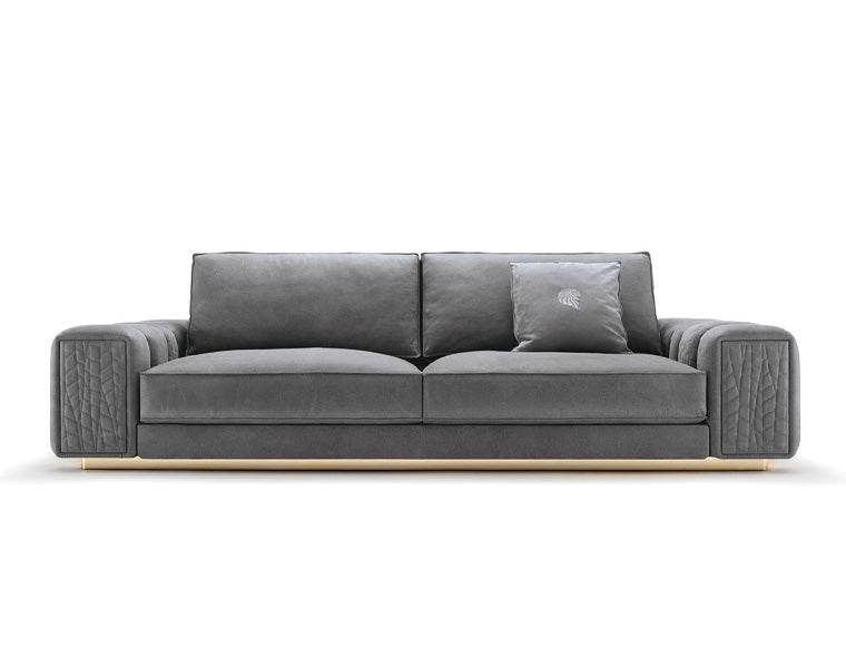 Dallas Luxury Modern Sofas in Plush Dark Grey Velvet with Elegant Gold Accents - UK Luxury Furniture
