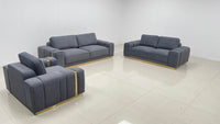 Dallas Luxury Modern Sofas in Plush Dark Grey Velvet with Elegant Gold Accents - UK Luxury Furniture