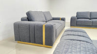 Dallas Luxury Modern Sofas in Plush Dark Grey Velvet with Elegant Gold Accents - UK Luxury Furniture
