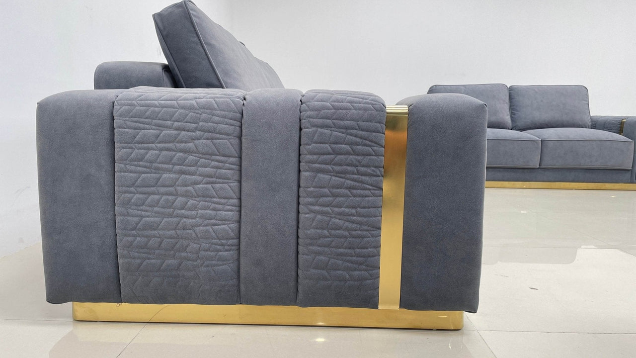 Dallas Luxury Modern Sofas in Plush Dark Grey Velvet with Elegant Gold Accents - UK Luxury Furniture