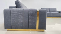 Dallas Luxury Modern Sofas in Plush Dark Grey Velvet with Elegant Gold Accents - UK Luxury Furniture