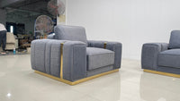 Dallas Luxury Modern Sofas in Plush Dark Grey Velvet with Elegant Gold Accents - UK Luxury Furniture