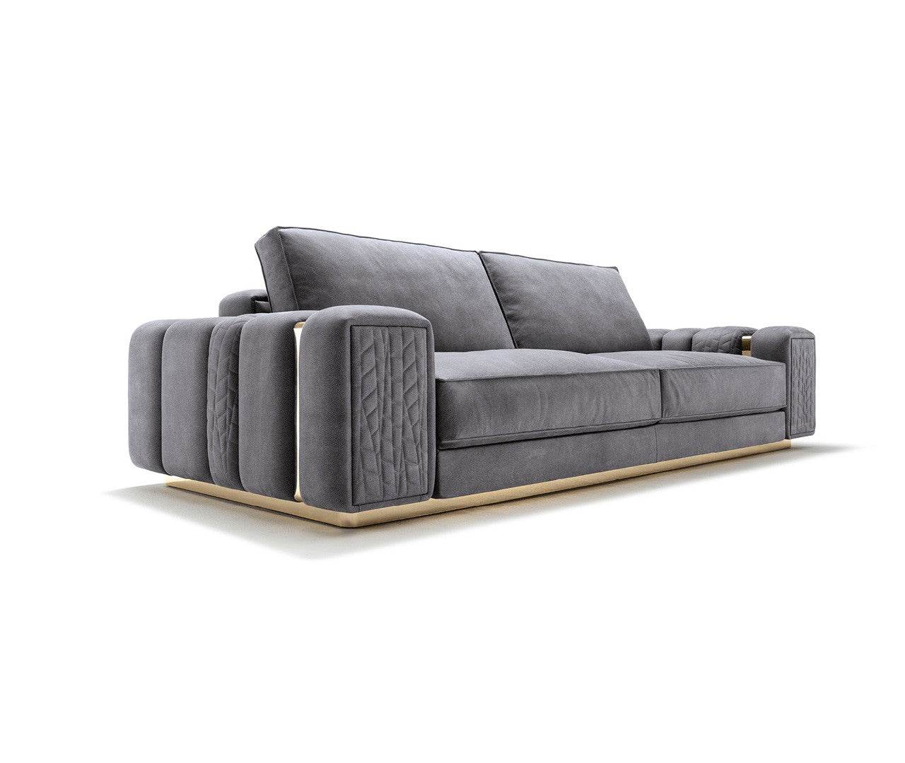 Dallas Luxury Modern Sofas in Plush Dark Grey Velvet with Elegant Gold Accents - UK Luxury Furniture