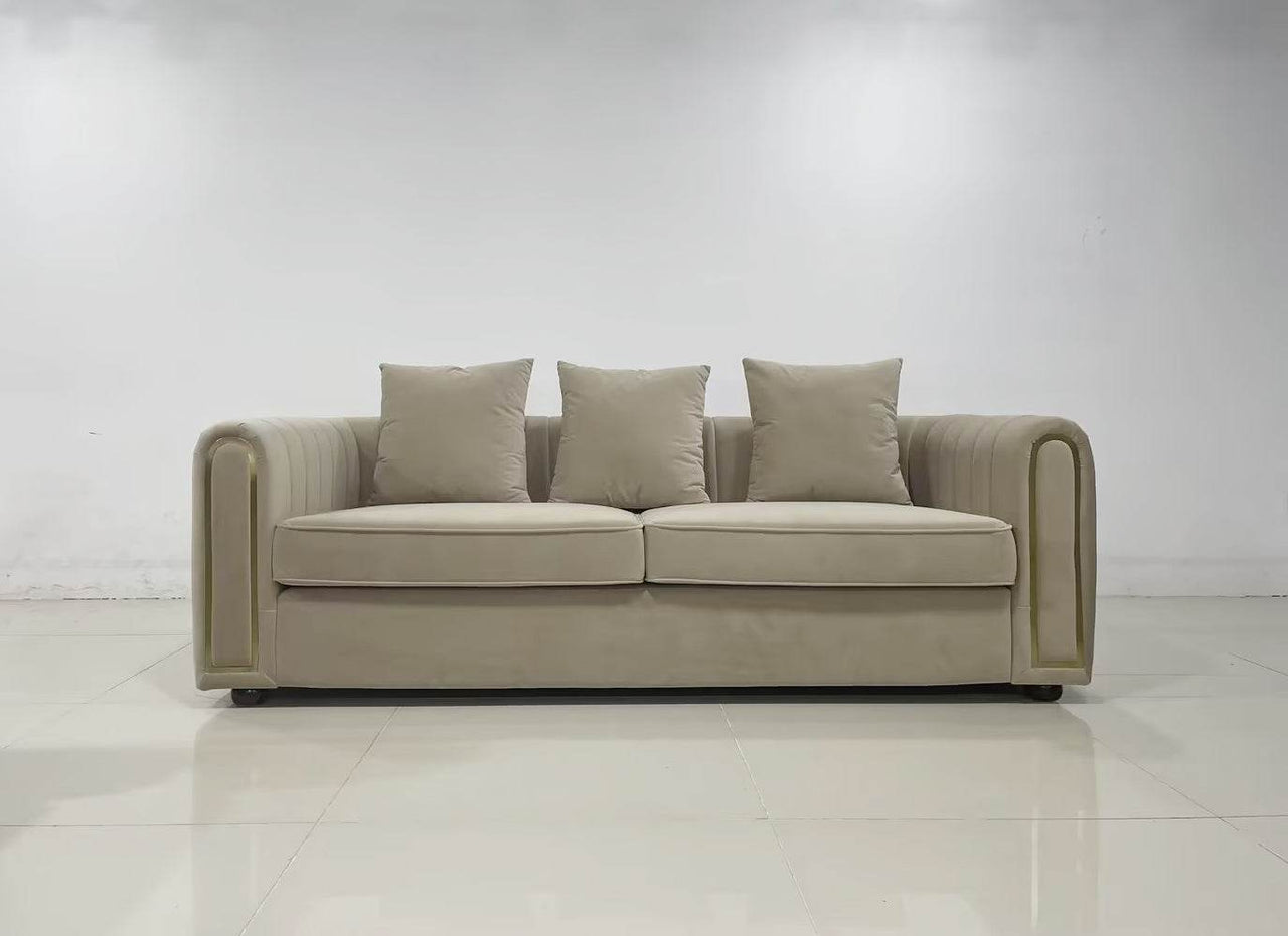 Florida Luxury Cream Velvet Modern Sofa Set with Channel-Tufted Design & Gold Accents - UK Luxury Furniture