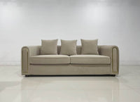 Florida Luxury Cream Velvet Modern Sofa Set with Channel-Tufted Design & Gold Accents - UK Luxury Furniture