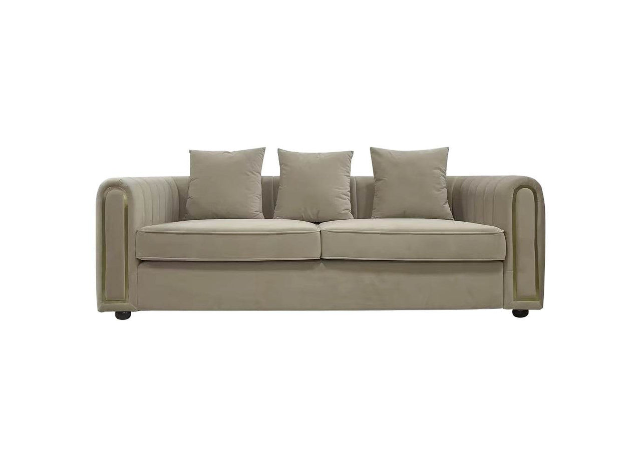 Florida Luxury Cream Velvet Modern Sofa Set with Channel-Tufted Design & Gold Accents - UK Luxury Furniture