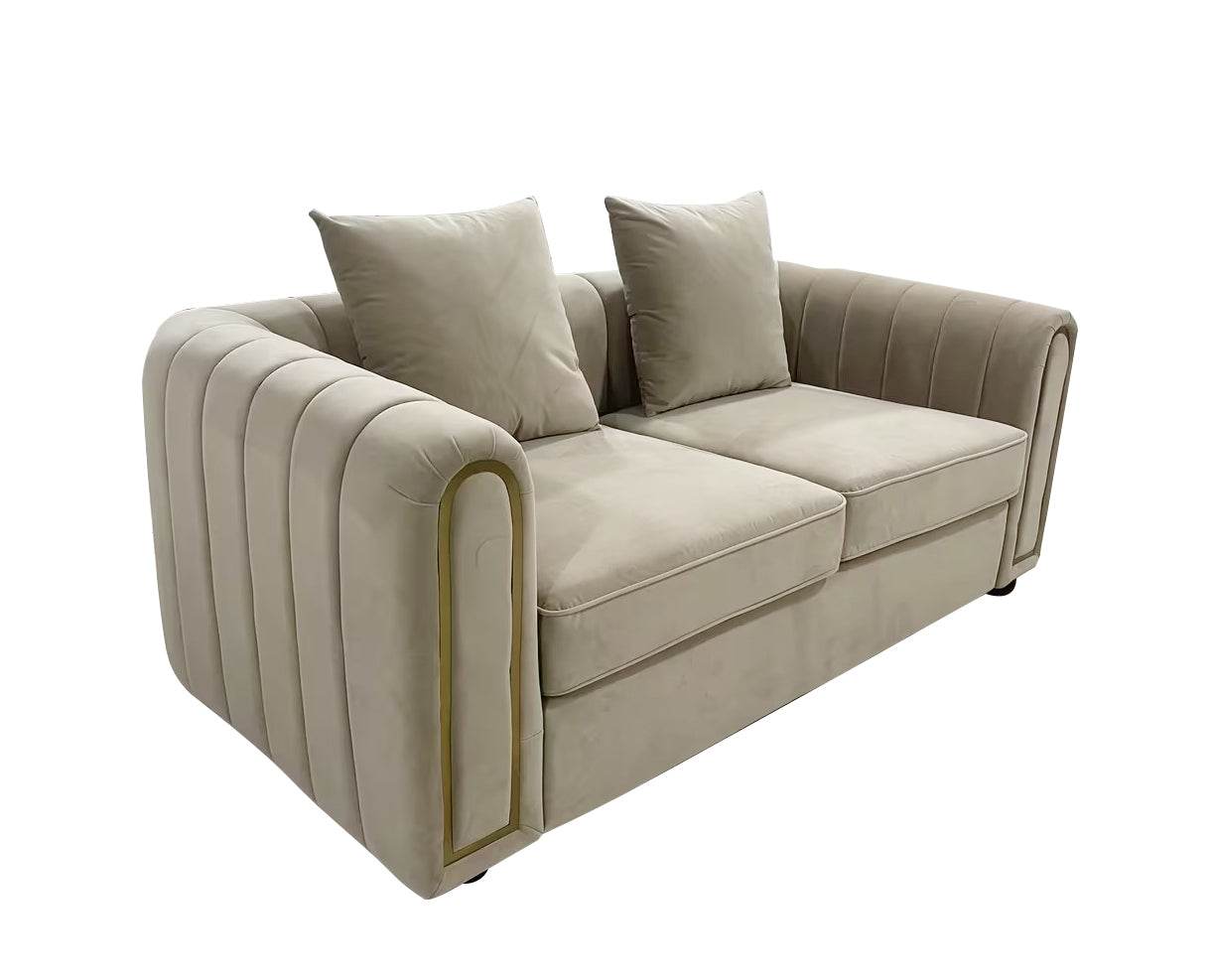 Florida Luxury Cream Velvet Modern Sofa Set with Channel-Tufted Design & Gold Accents - UK Luxury Furniture