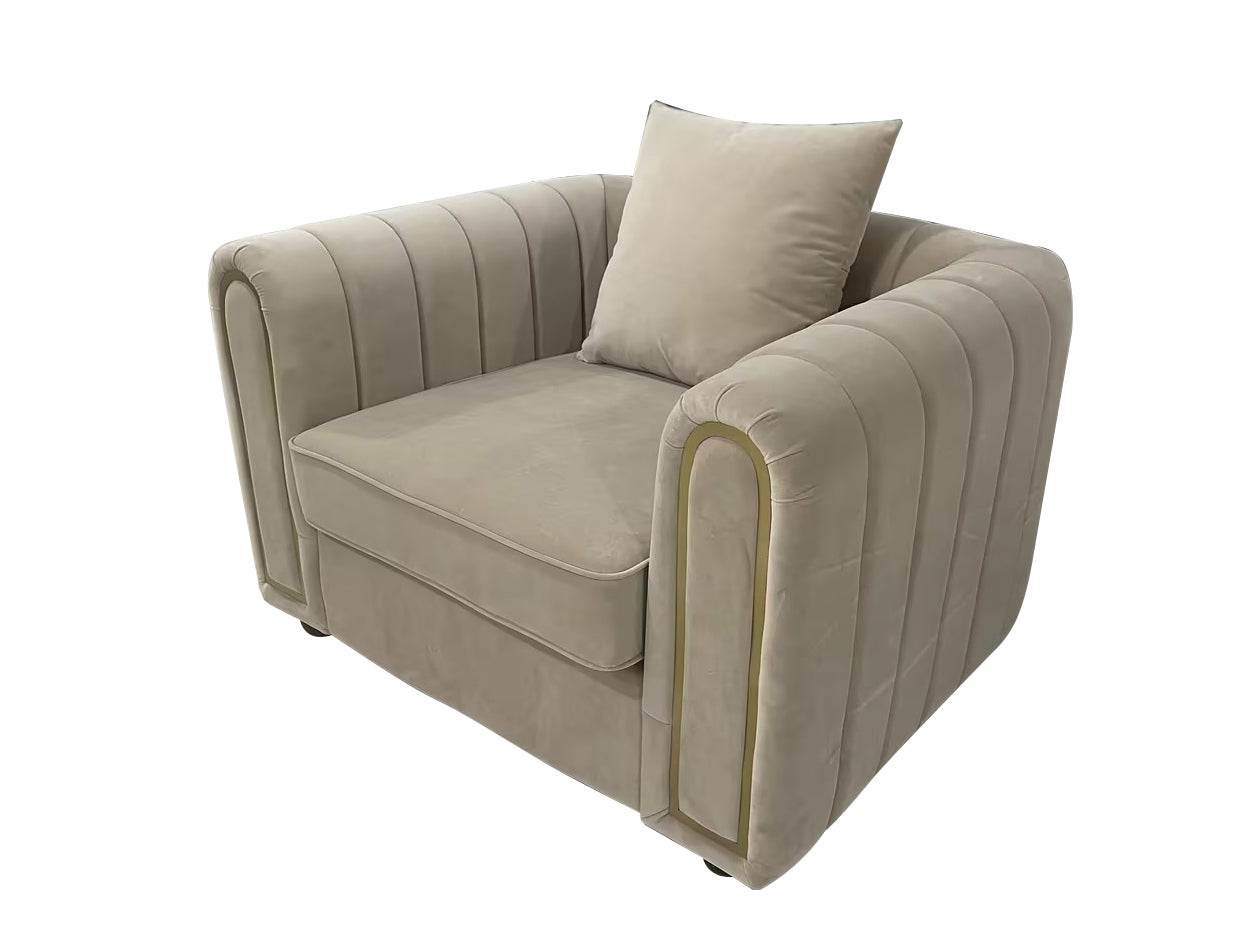Florida Luxury Cream Velvet Modern Sofa Set with Channel-Tufted Design & Gold Accents - UK Luxury Furniture