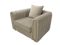 Florida Luxury Cream Velvet Modern Sofa Set with Channel-Tufted Design & Gold Accents - UK Luxury Furniture