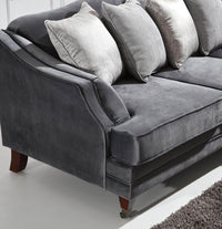 Hampton Luxury Dark Grey Velvet Corner Sofa with Stylish Rolled Arms & Decorative Piping - UK Luxury Furniture