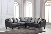 Hampton Luxury Dark Grey Velvet Corner Sofa with Stylish Rolled Arms & Decorative Piping - UK Luxury Furniture