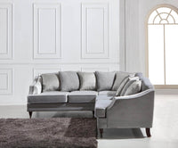 Hampton Corner Sofa in Elegant Luxury Light Grey Velvet with Rolled Arms & Decorative Piping - UK Luxury Furniture