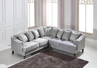 Hampton Corner Sofa in Elegant Luxury Light Grey Velvet with Rolled Arms & Decorative Piping - UK Luxury Furniture