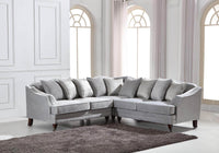 Hampton Corner Sofa in Elegant Luxury Light Grey Velvet with Rolled Arms & Decorative Piping - UK Luxury Furniture