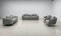 Phoenix Modern Sofa Set in Premium Light Grey Velvet with Gold Accents – Stylish Comfort for Your Home - UK Luxury Furniture