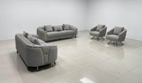 Phoenix Modern Sofa Set in Premium Light Grey Velvet with Gold Accents – Stylish Comfort for Your Home - UK Luxury Furniture