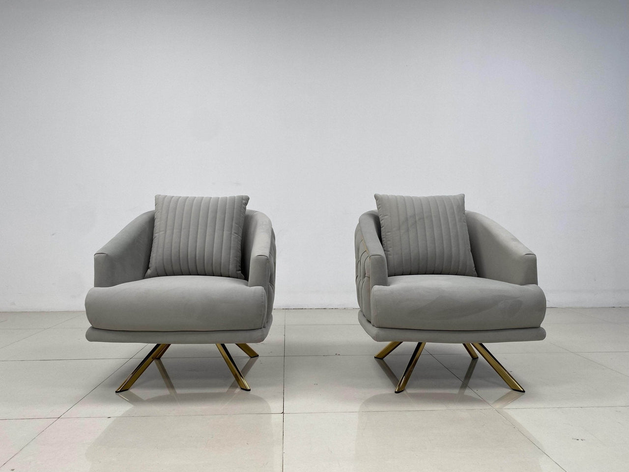 Phoenix Modern Sofa Set in Premium Light Grey Velvet with Gold Accents – Stylish Comfort for Your Home - UK Luxury Furniture