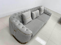 Phoenix Modern Sofa Set in Premium Light Grey Velvet with Gold Accents – Stylish Comfort for Your Home - UK Luxury Furniture