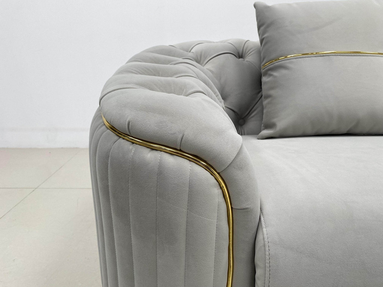 Phoenix Modern Sofa Set in Premium Light Grey Velvet with Gold Accents – Stylish Comfort for Your Home - UK Luxury Furniture
