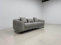 Phoenix Modern Sofa Set in Premium Light Grey Velvet with Gold Accents – Stylish Comfort for Your Home - UK Luxury Furniture
