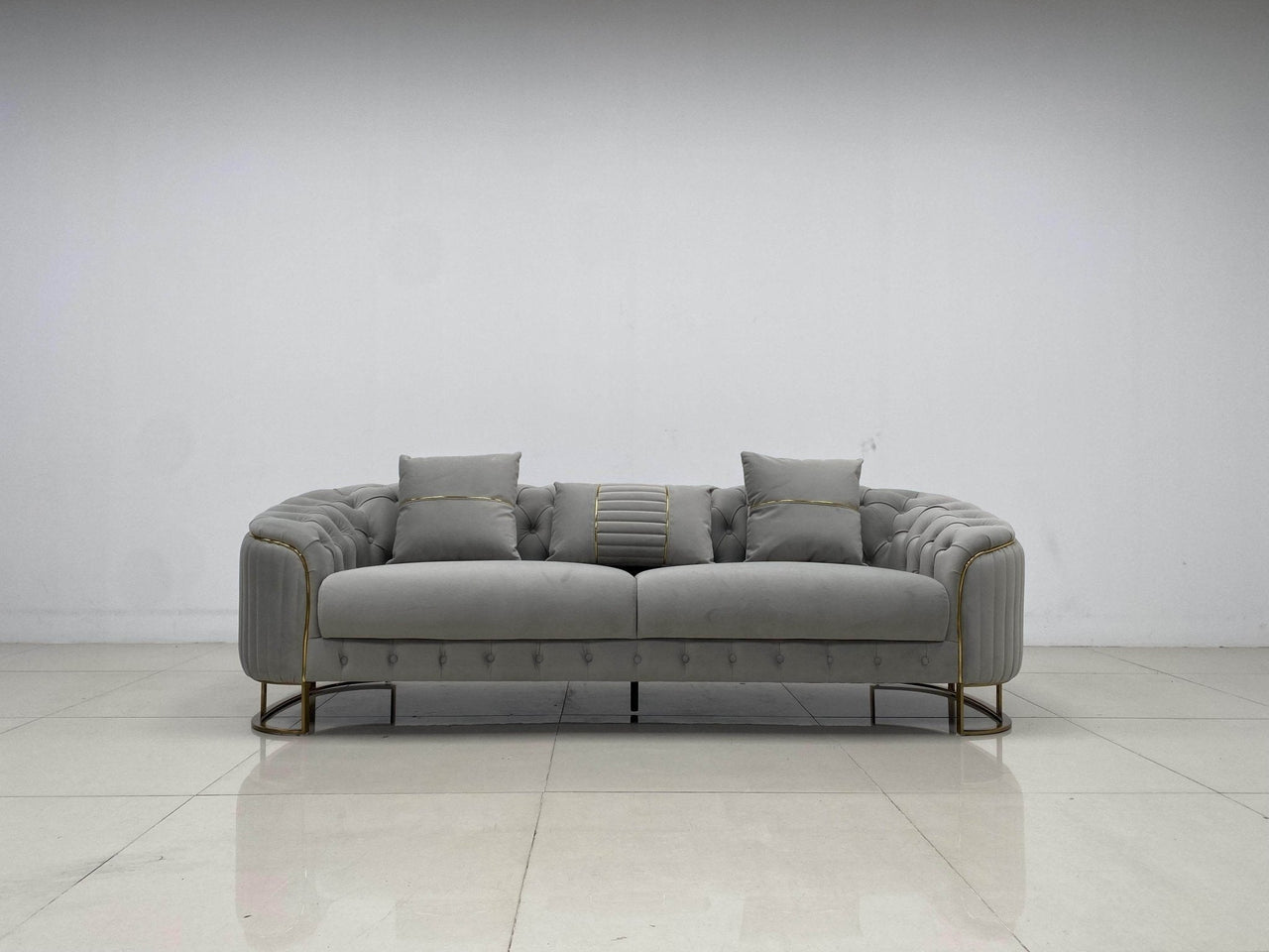 Phoenix Modern Sofa Set in Premium Light Grey Velvet with Gold Accents – Stylish Comfort for Your Home - UK Luxury Furniture