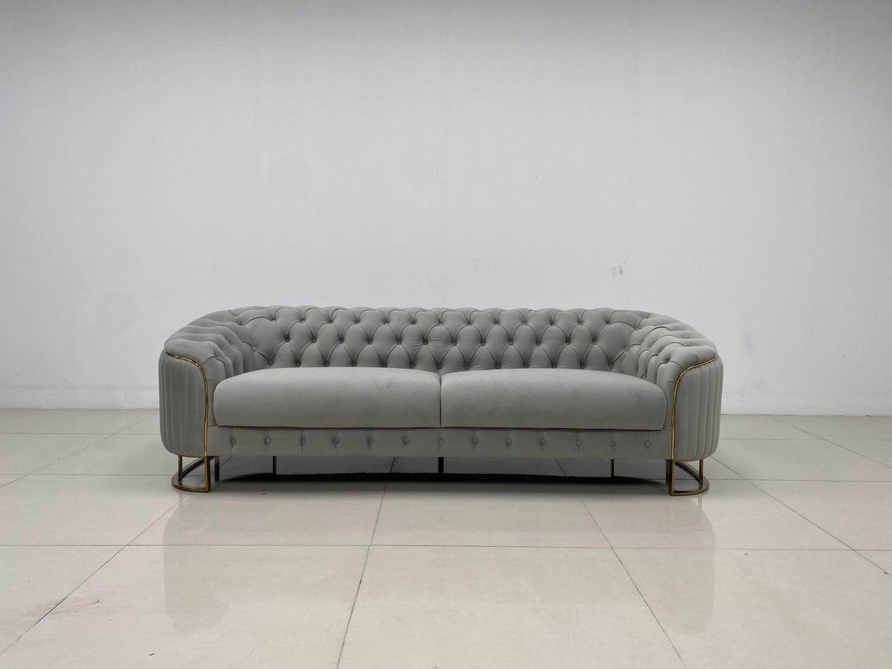 Phoenix Modern Sofa Set in Premium Light Grey Velvet with Gold Accents – Stylish Comfort for Your Home - UK Luxury Furniture