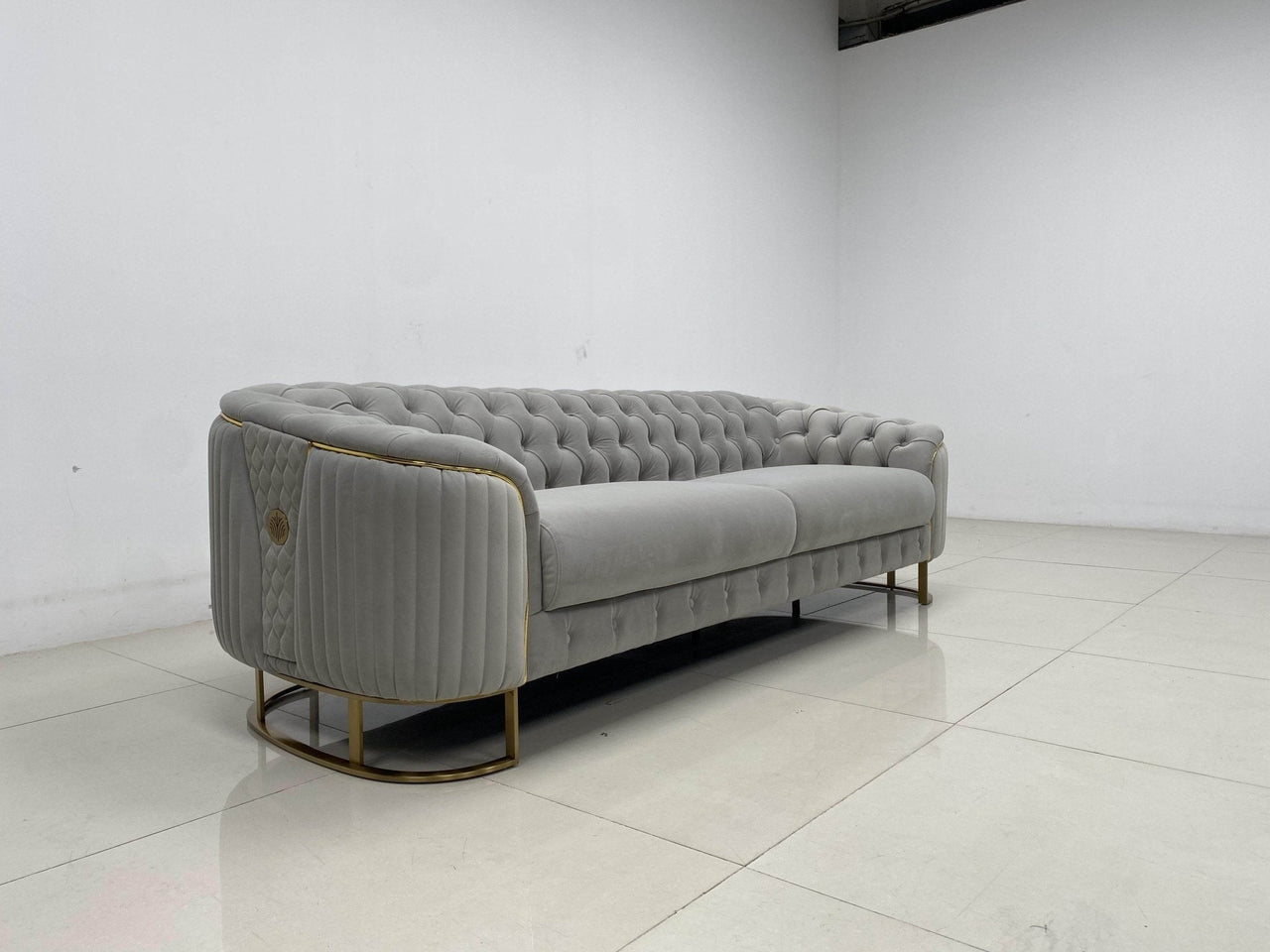 Phoenix Modern Sofa Set in Premium Light Grey Velvet with Gold Accents – Stylish Comfort for Your Home - UK Luxury Furniture