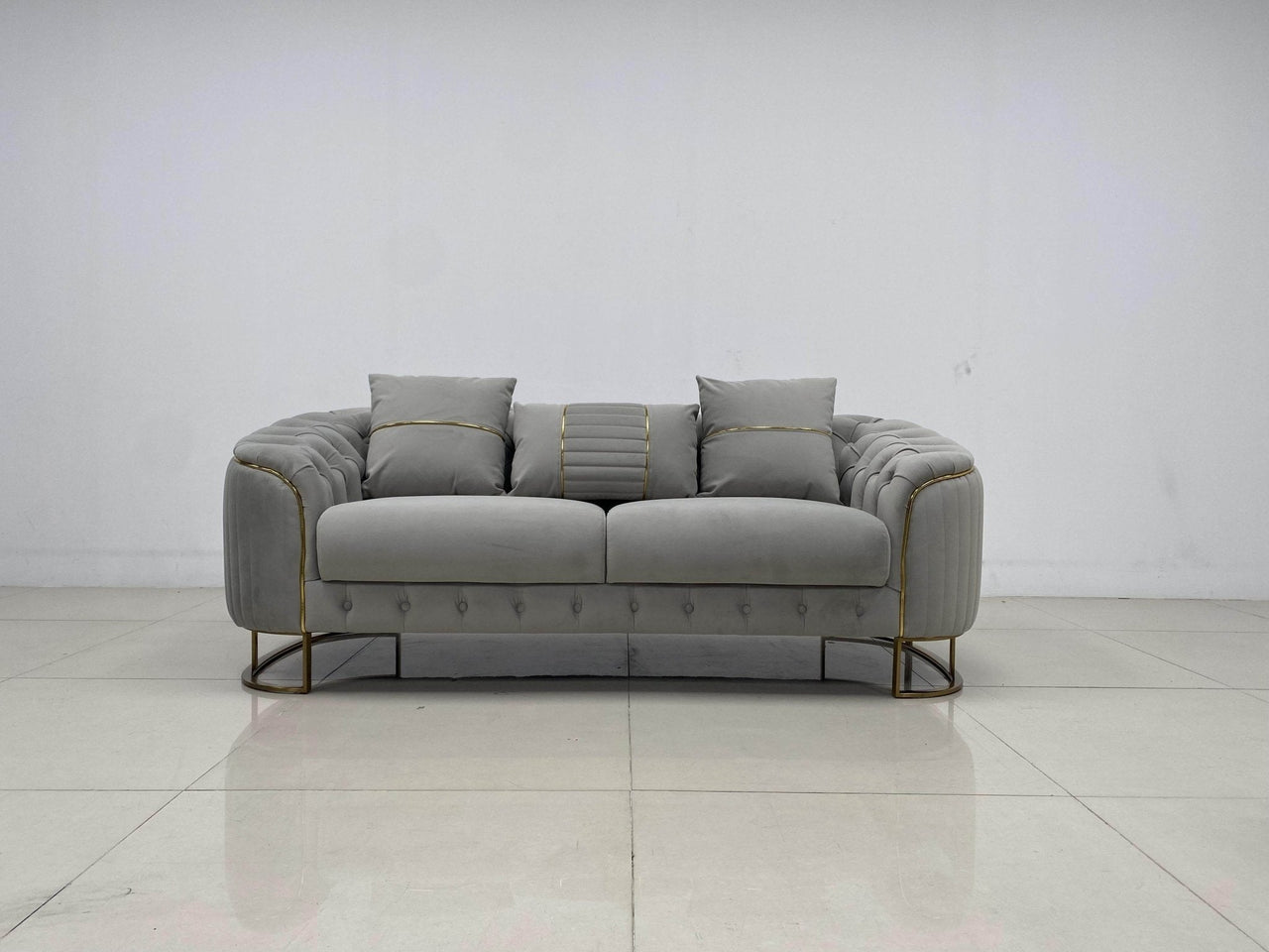Phoenix Modern Sofa Set in Premium Light Grey Velvet with Gold Accents – Stylish Comfort for Your Home - UK Luxury Furniture