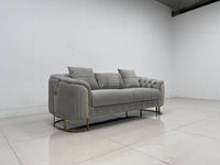 Phoenix Modern Sofa Set in Premium Light Grey Velvet with Gold Accents – Stylish Comfort for Your Home - UK Luxury Furniture