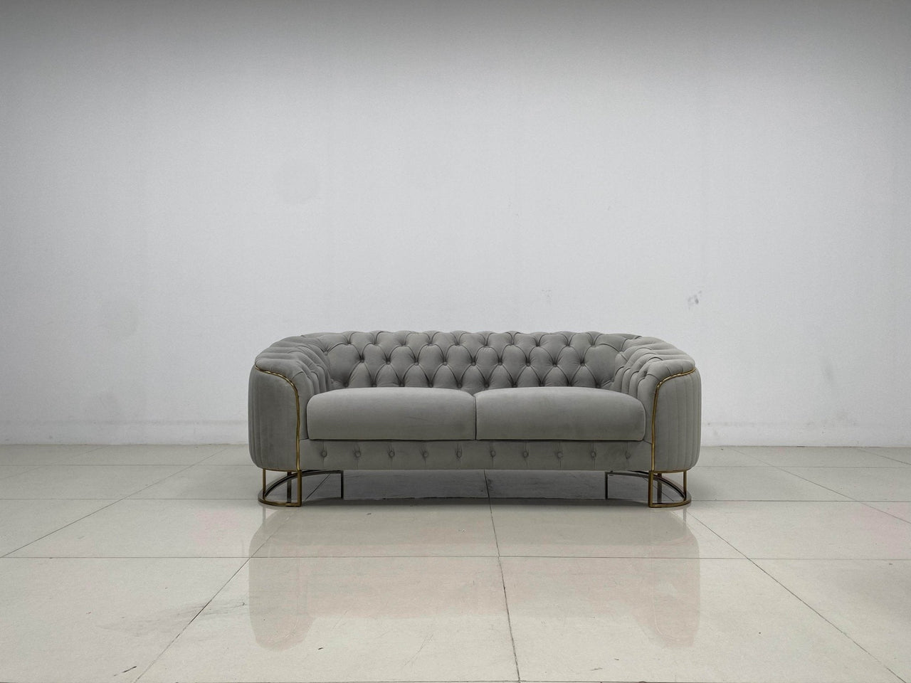 Phoenix Modern Sofa Set in Premium Light Grey Velvet with Gold Accents – Stylish Comfort for Your Home - UK Luxury Furniture