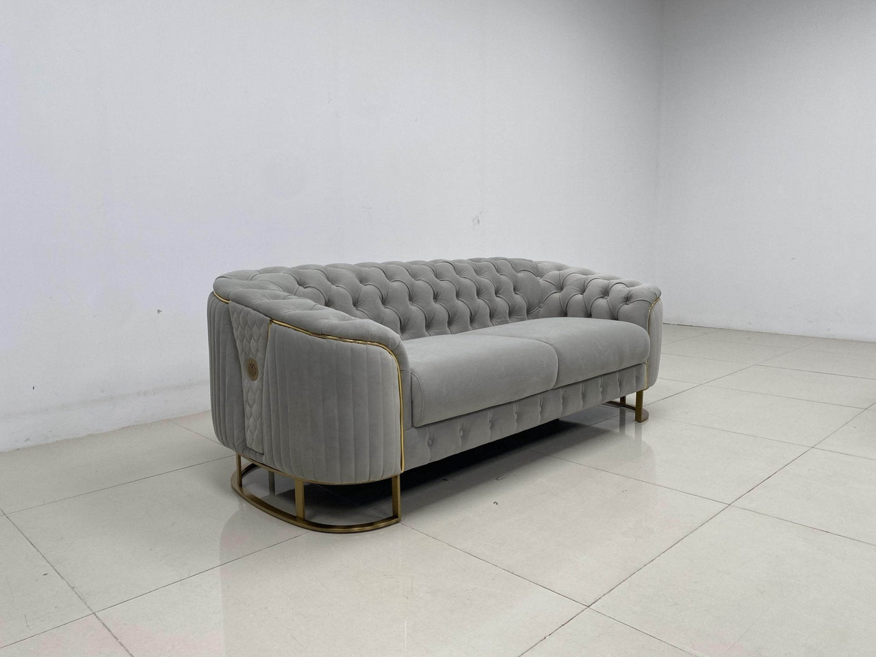 Phoenix Modern Sofa Set in Premium Light Grey Velvet with Gold Accents – Stylish Comfort for Your Home - UK Luxury Furniture