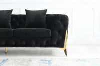 Rocky Chesterfield L-Shape Corner Sofa Set in Luxurious Black Velvet with Gold Legs - UK Luxury Furniture