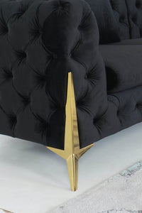 Rocky Chesterfield L-Shape Corner Sofa Set in Luxurious Black Velvet with Gold Legs - UK Luxury Furniture