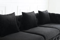 Rocky Chesterfield L-Shape Corner Sofa Set in Luxurious Black Velvet with Gold Legs - UK Luxury Furniture