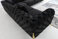 Rocky Chesterfield L-Shape Corner Sofa Set in Luxurious Black Velvet with Gold Legs - UK Luxury Furniture
